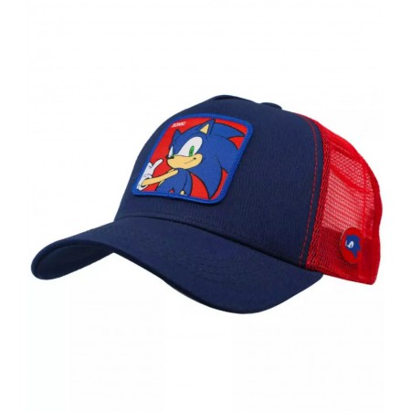 Gorra visera curva trucker Sonic azul y rojo